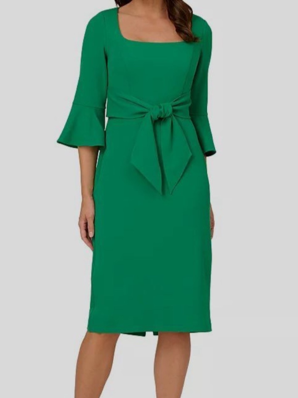 Adrianna Papell Vivid Green Tie-Front Bell Sleeve Midi Dress NEW 🏷️